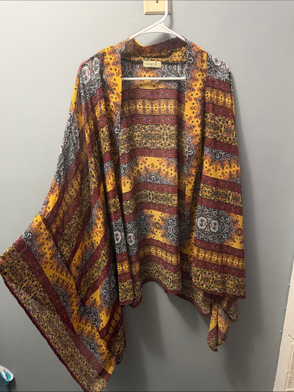 ONE WORLD Mustard Yellow Paisley Striped Open Cardigan